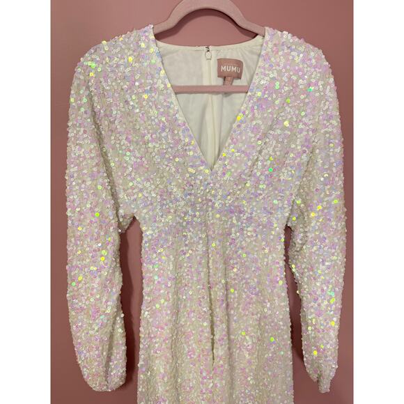 NEW Show Me Your Mumu Kidman Long-Sleeve Sequin Mini Dress in White Size Small - Picture 4 of 8